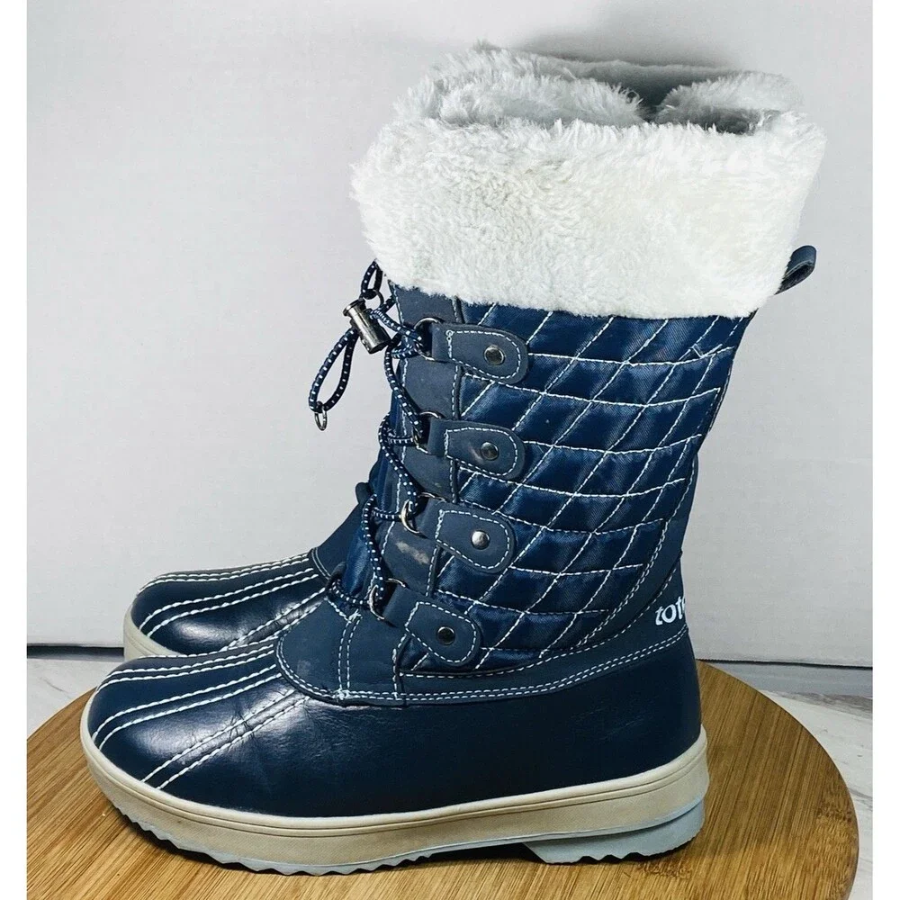 TOTES Girls SHIRLEY Blue Thermolite Warm Lined Lace Up Snow Boots, Size 4M